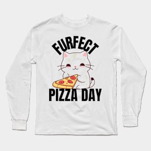 A Cat Enjoying a Furfect Pizza Day Long Sleeve T-Shirt